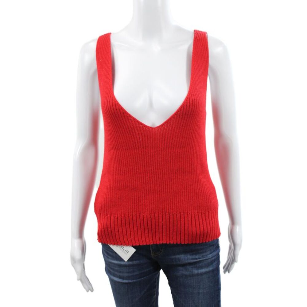 Hesperios Womens Red Baby Alpaca V Neck Sleeveless Pullover Sweater Size L